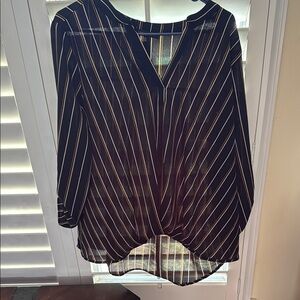 Blue and White Asymmetrical 3/4 Sleeve Blouse